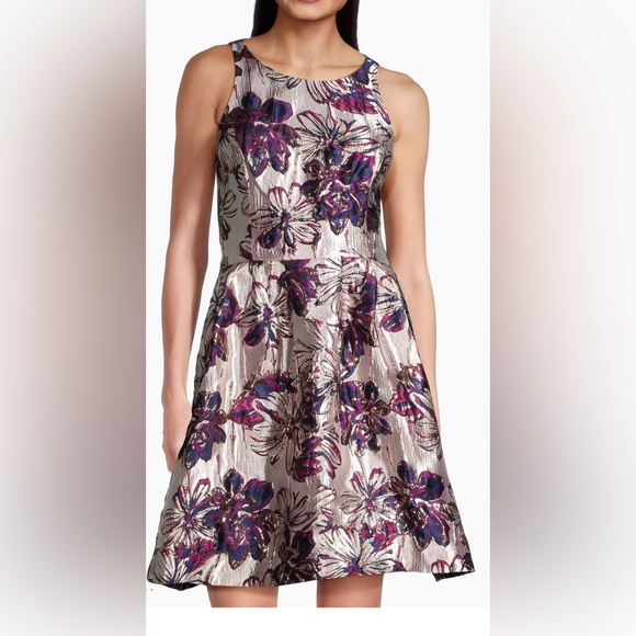 Lilly Pulitzer $268 Jollian Metallic Floral Jacquard Fit & Flare Dress Sz 14 NWT - Picture 3 of 6